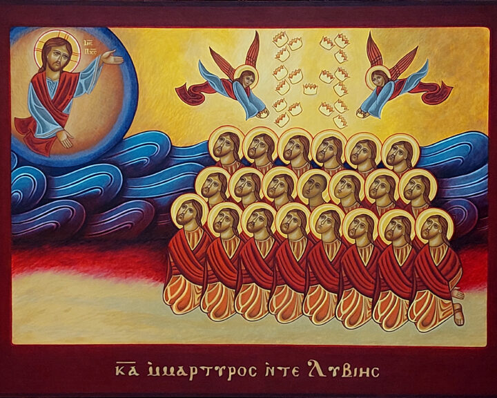 21 koptyjskich męczenników z Libii, wg. Tony'ego Rezk'a, tempera jajkowa, 30x40 cm, 2025 r.